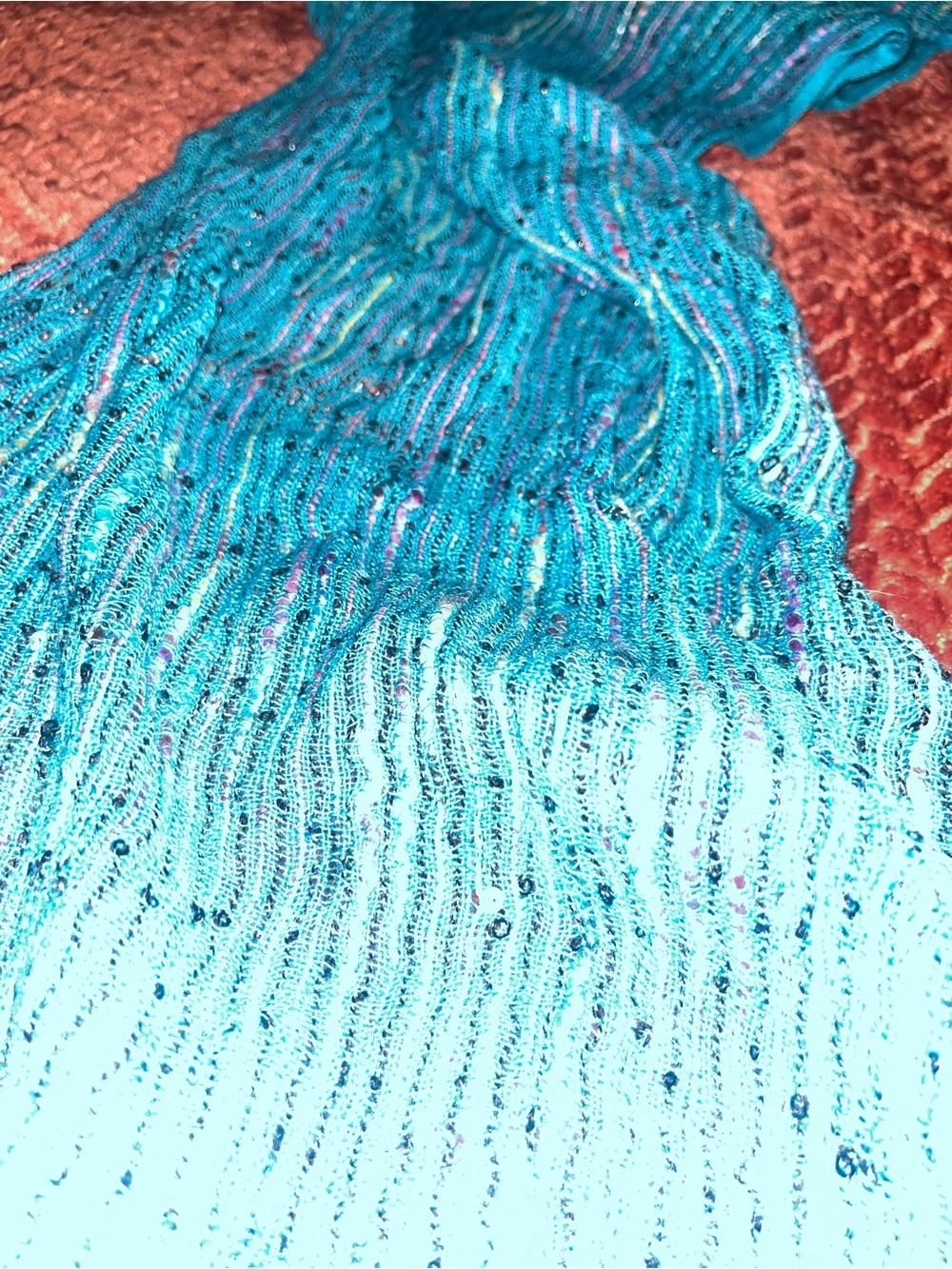 Teal Multicolor Lightweight Women's Scarf with fringe - Picture 3 of 4
